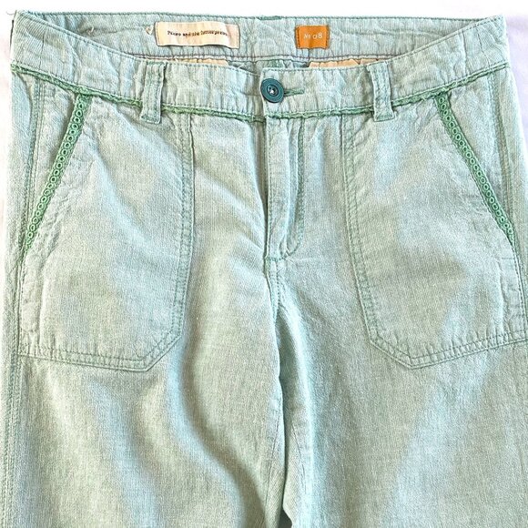 Pilcro green linen pants Womens 8 wide leg mid rise spring embroidered casual - Picture 3 of 14